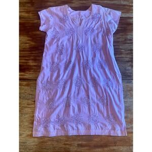 Cotton Embroidered Tunic Dress Short Sleeve Sequin Accents Chikankari Kurtis